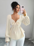 Ninonine "Céline" | French-Style Bow-Front Peplum Blouse
