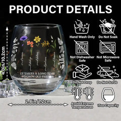 Birth Flower Grow An Old Friend Bestie - Personalized Stemless Wine Glass