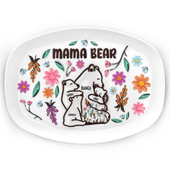 Mama Bear Floral Style - Birthday, Loving Gift For Mom, Mother, Grandma, Grandmother - 3D Inflated Effect Printed Personalized Plate