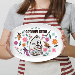 Mama Bear Floral Style - Birthday, Loving Gift For Mom, Mother, Grandma, Grandmother - 3D Inflated Effect Printed Personalized Plate
