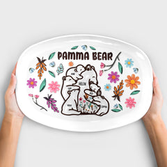Mama Bear Floral Style - Birthday, Loving Gift For Mom, Mother, Grandma, Grandmother - 3D Inflated Effect Printed Personalized Plate