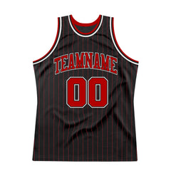 Custom Black Red Pinstripe Red-White Authentic Basketball Jersey
