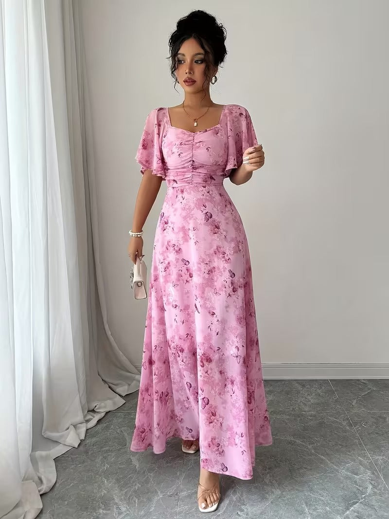 Ninonine "Mariposa" | Butterfly Pattern Batwing Sleeve Maxi Dress