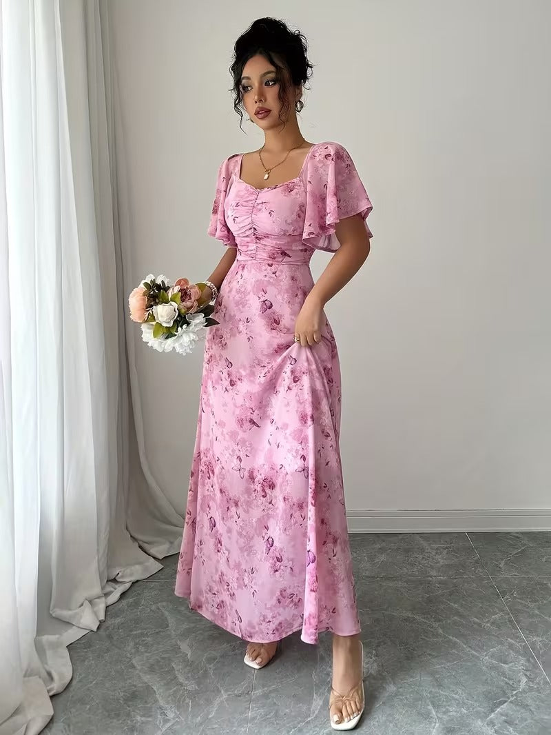 Ninonine "Mariposa" | Butterfly Pattern Batwing Sleeve Maxi Dress