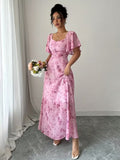 Ninonine "Mariposa" | Butterfly Pattern Batwing Sleeve Maxi Dress