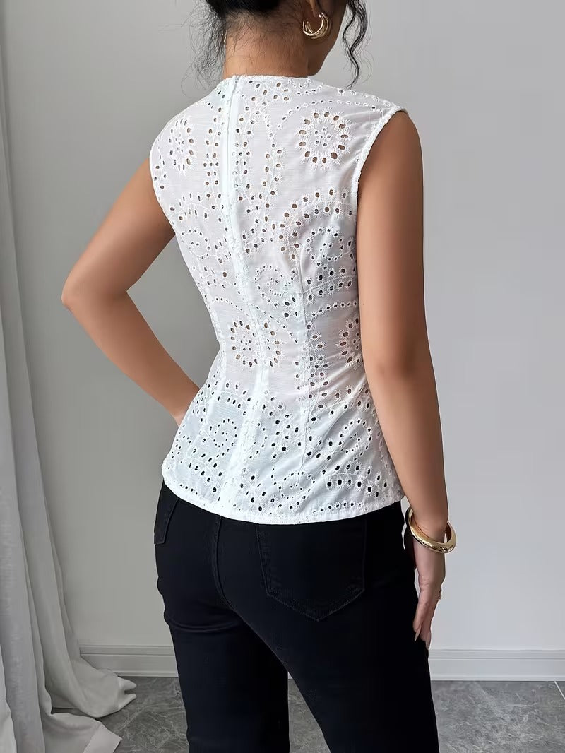 Ninonine "Seraphina" | Embroidered Eyelet Square-Neck Top