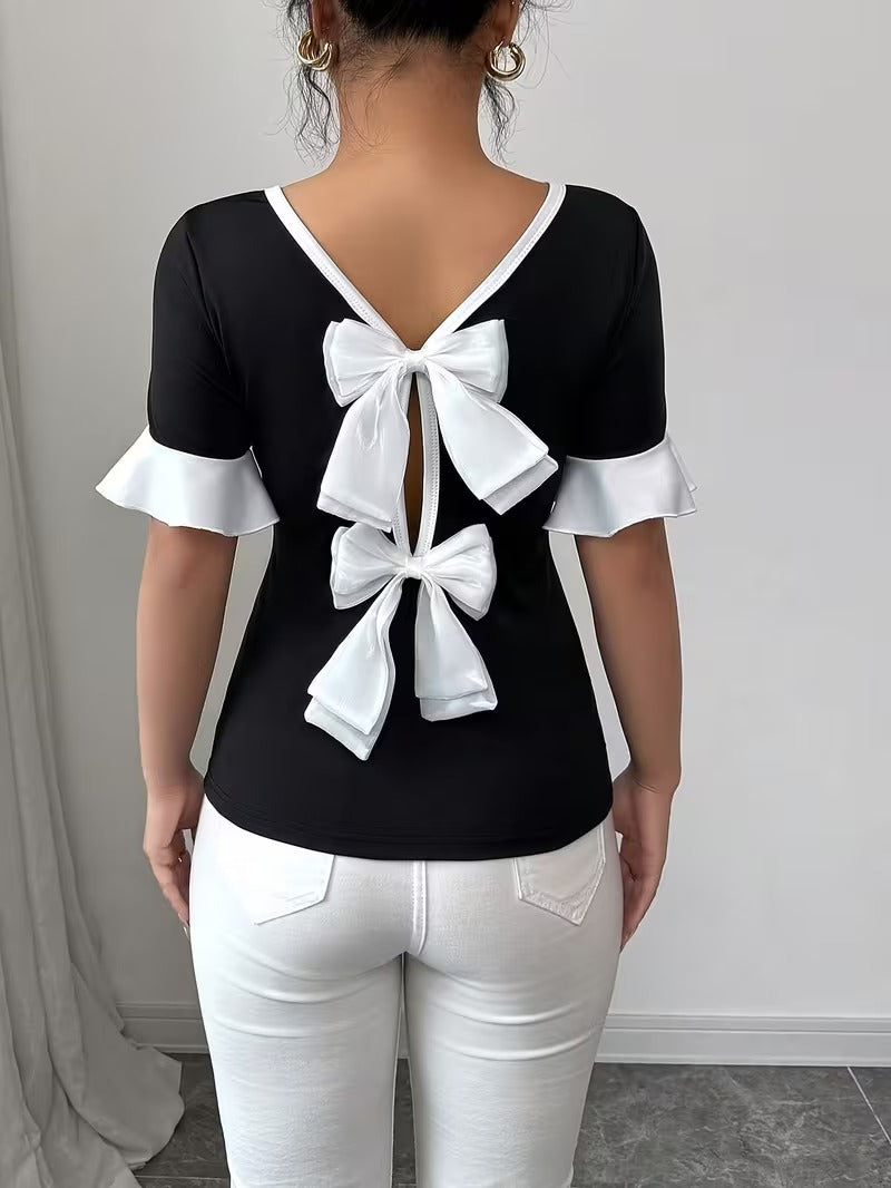 Ninonine "Elodie" | Ruffle-Sleeve Dual Back-Bow Top