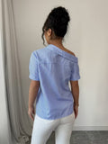 Ninonine "Marina" | Asymmetrical Off-Shoulder Striped Shirt