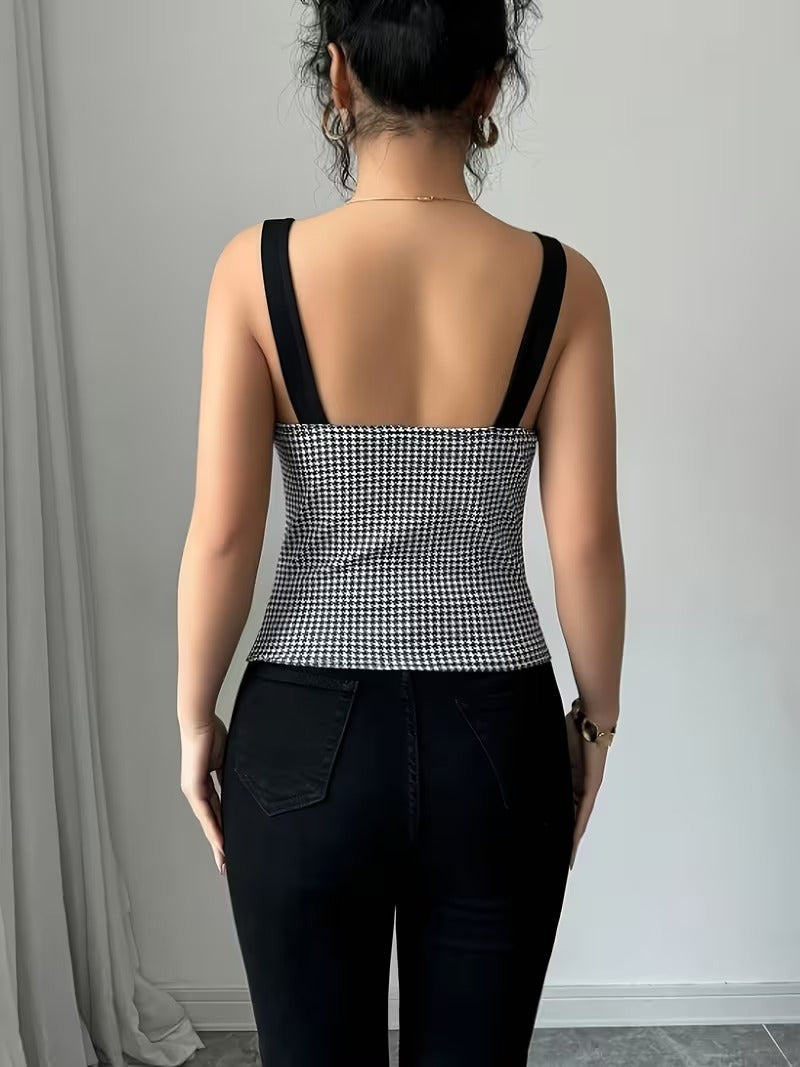 Ninonine "Valerie" | Houndstooth Button-Front Bustier Vest