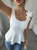 Ninonine "Flora" | Floral-Appliqué Peplum Square-Neck Vest