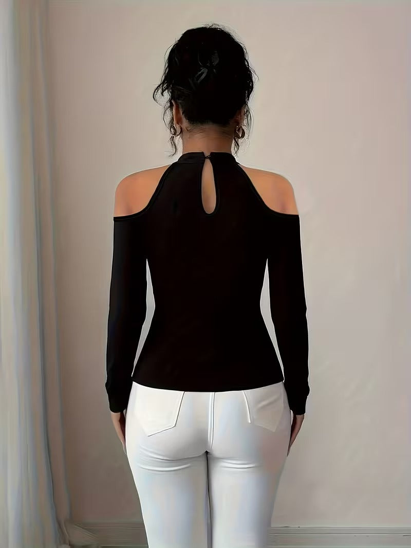 Ninonine "Evangeline" | Off-Shoulder Lace-Appliqué Peplum Top