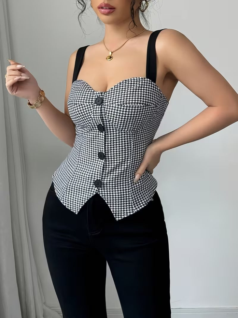 Ninonine "Valerie" | Houndstooth Button-Front Bustier Vest