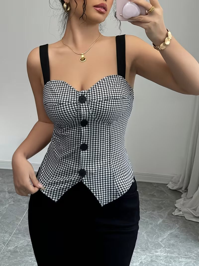 Ninonine "Valerie" | Houndstooth Button-Front Bustier Vest