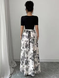 Ninonine "Kiku" | Monochrome Botanical Square-Neck Maxi Dress