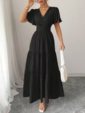 Ninonine "Calypso" | Criss-Cross V-Neck Tiered Vacation Maxi Dress