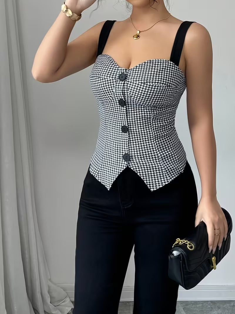 Ninonine "Valerie" | Houndstooth Button-Front Bustier Vest