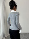 Ninonine "Inès" | Rib-Knit Faux-Layered Shirt Top