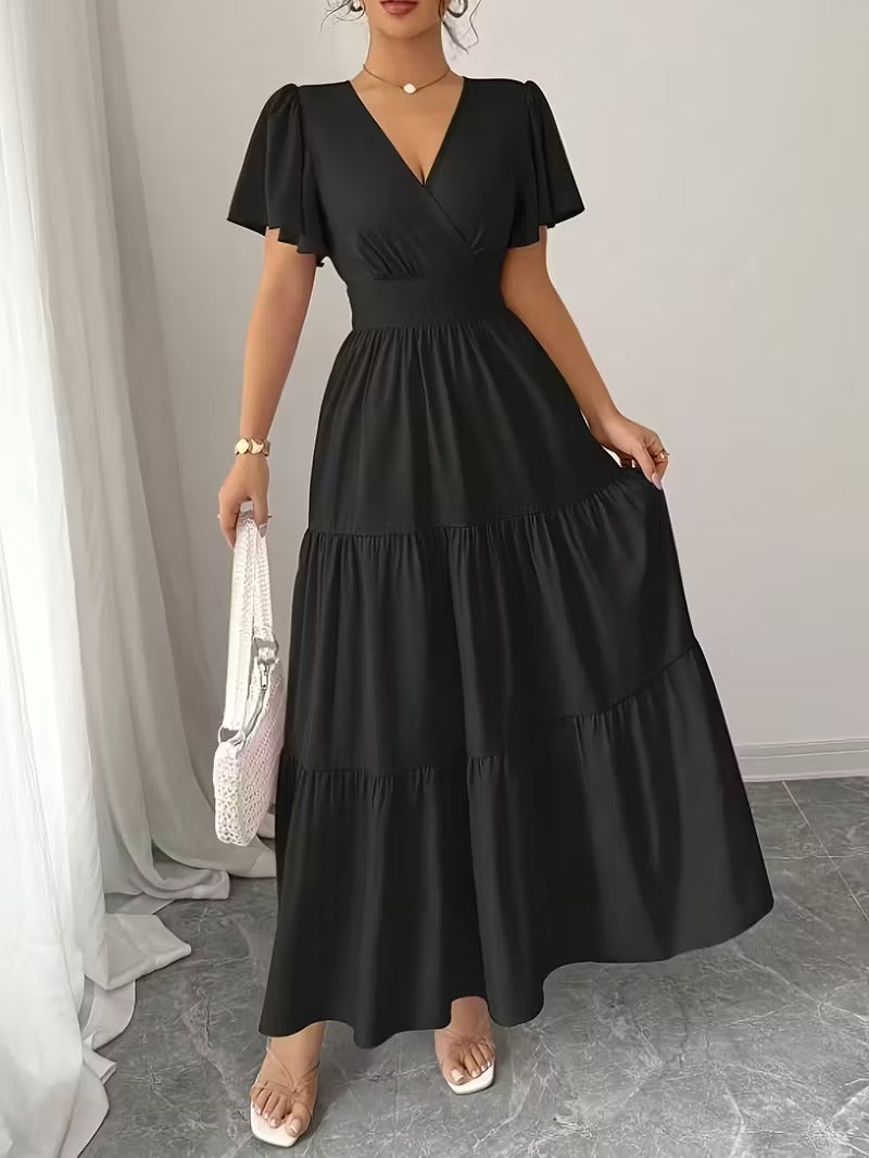 Ninonine "Calypso" | Criss-Cross V-Neck Tiered Vacation Maxi Dress