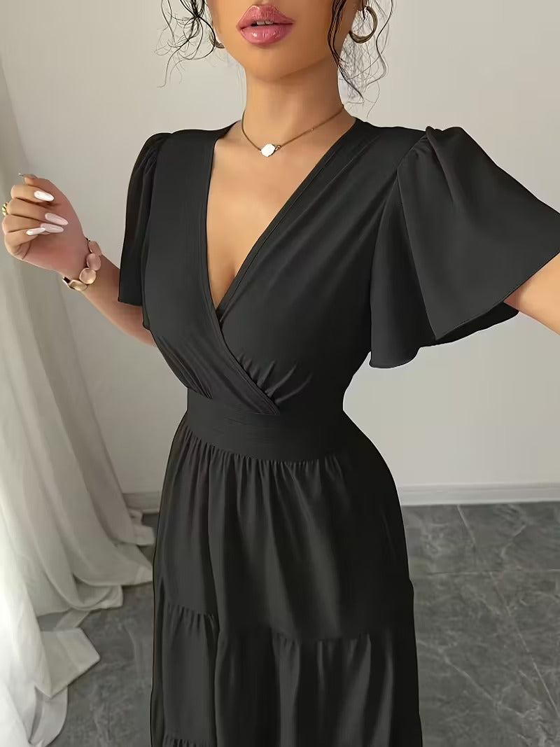 Ninonine "Calypso" | Criss-Cross V-Neck Tiered Vacation Maxi Dress