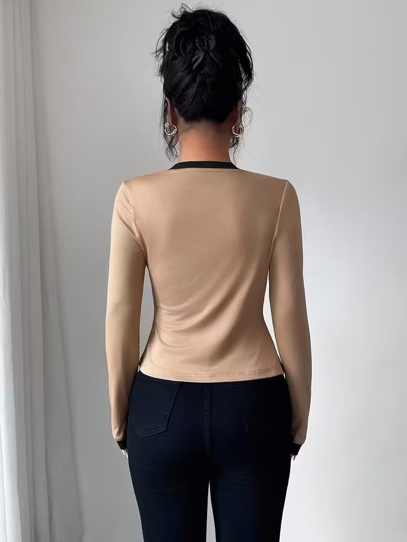 Ninonine "Valerie" | Contrast Piping Faux-Layered Top