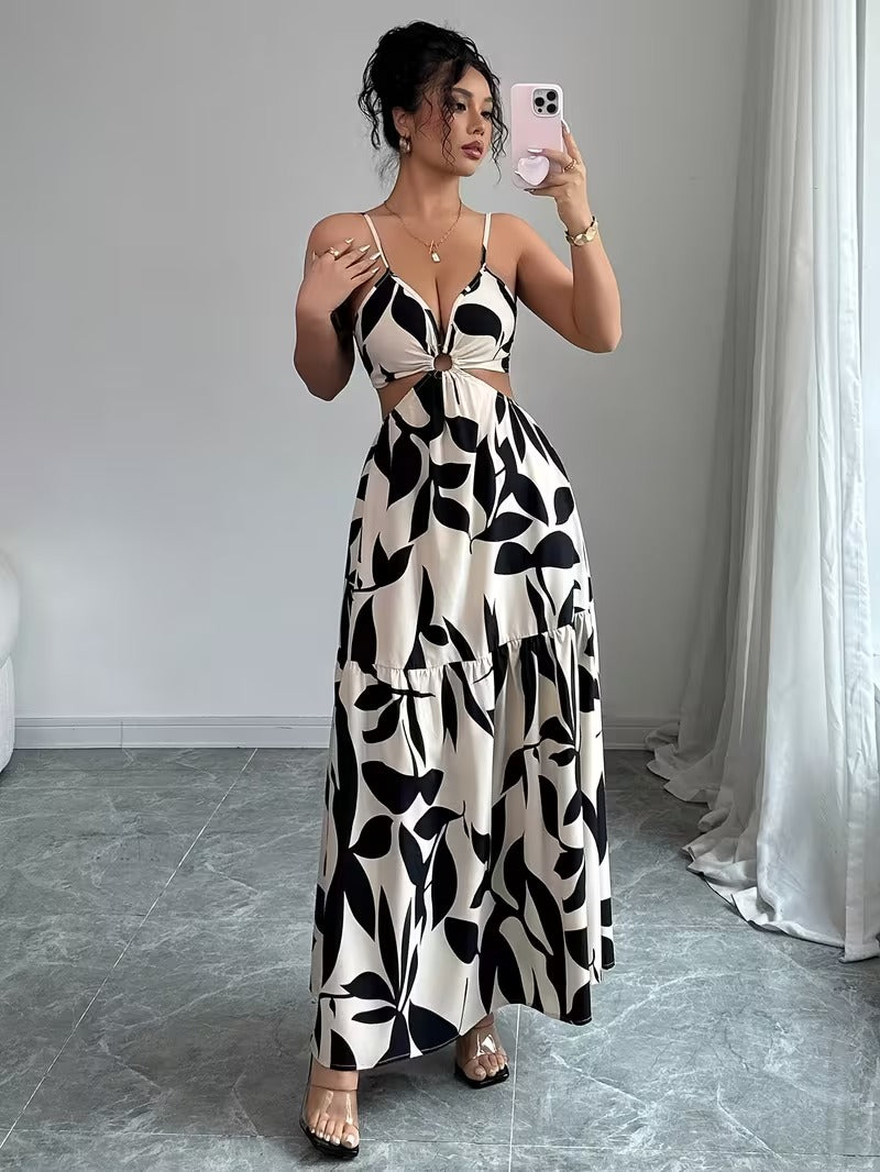 Ninonine "Alessia" | Ring-Detail Cutout Floral Maxi Dress