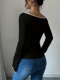 Ninonine "Camille" | Ribbed Contrast-Trim Flared Pullover