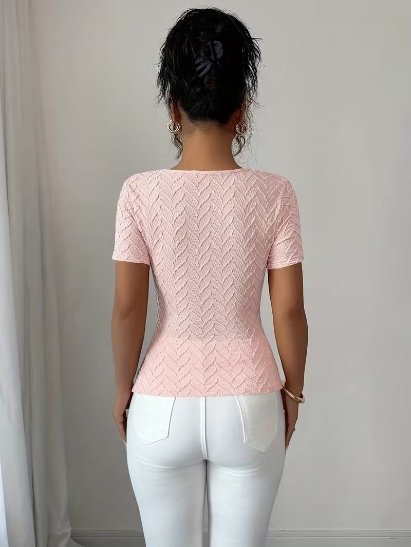 Ninonine "Sienna" | Asymmetrical Gold-Buckle Textured Top
