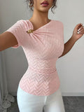 Ninonine "Sienna" | Asymmetrical Gold-Buckle Textured Top