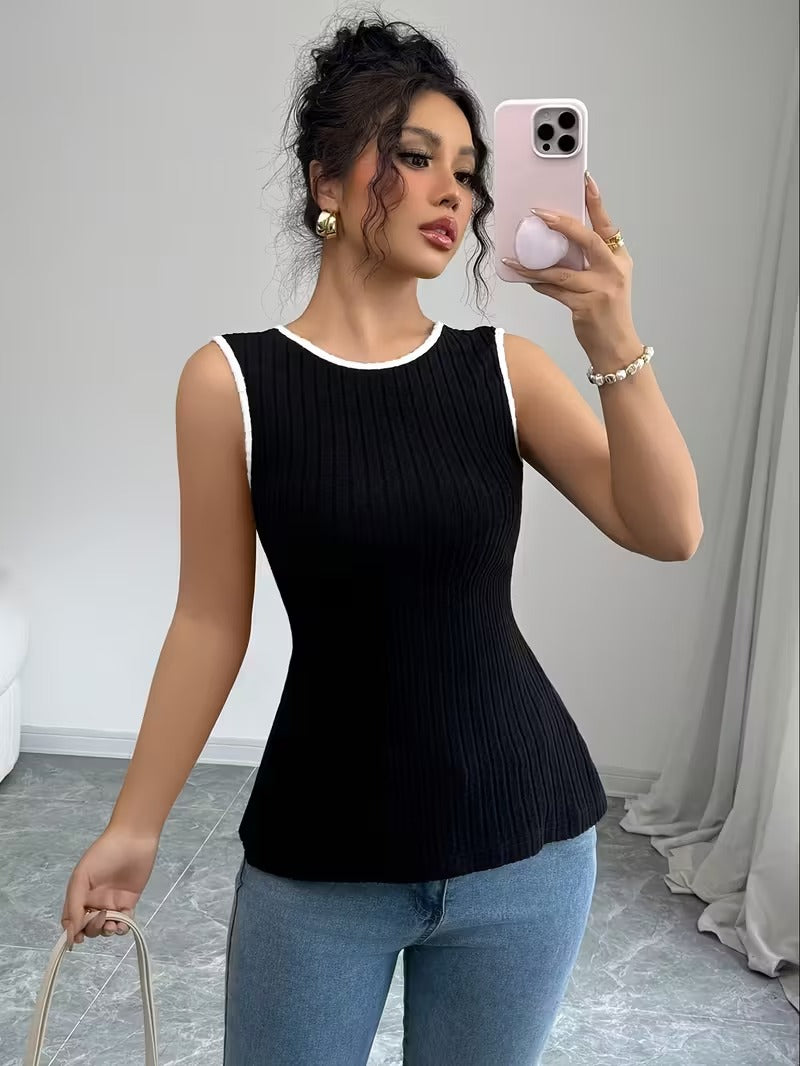 Ninonine "Amélie" | Contrast Trim Ribbed Back-Bow Vest