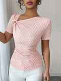 Ninonine "Sienna" | Asymmetrical Gold-Buckle Textured Top