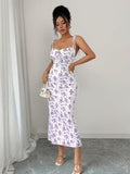 Ninonine "Violette" | Ruffled Tie-Strap Floral Bodycon Dress