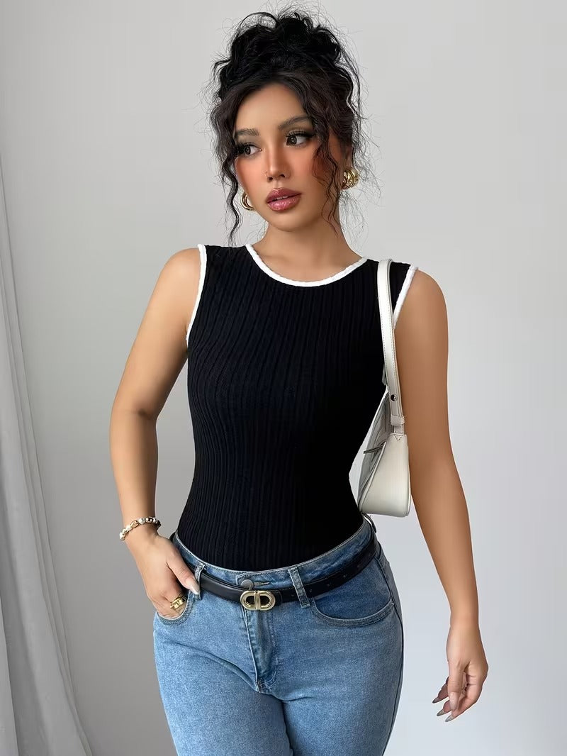 Ninonine "Amélie" | Contrast Trim Ribbed Back-Bow Vest