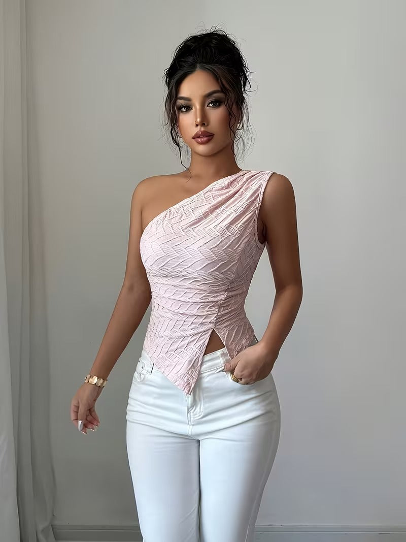 Ninonine "Aria" | Textured One-Shoulder Asymmetrical Tank
