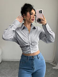 Ninonine "Lumière" | Ruched Pinstripe Cropped Blouse