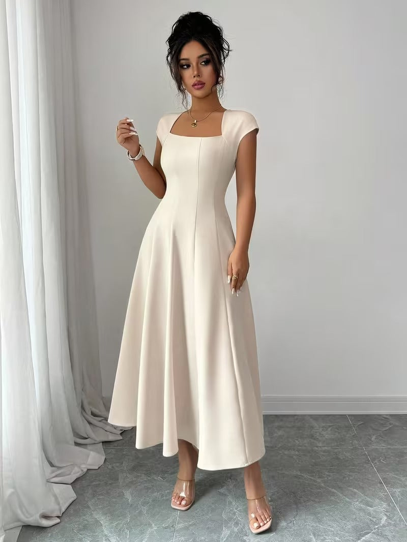 Ninonine "Clara" | Sculptural Square-Neck Midi A-Line Dress