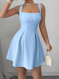 Ninonine "Elodie" | Pearl-Encrusted Square Neck Fit & Flare Dress