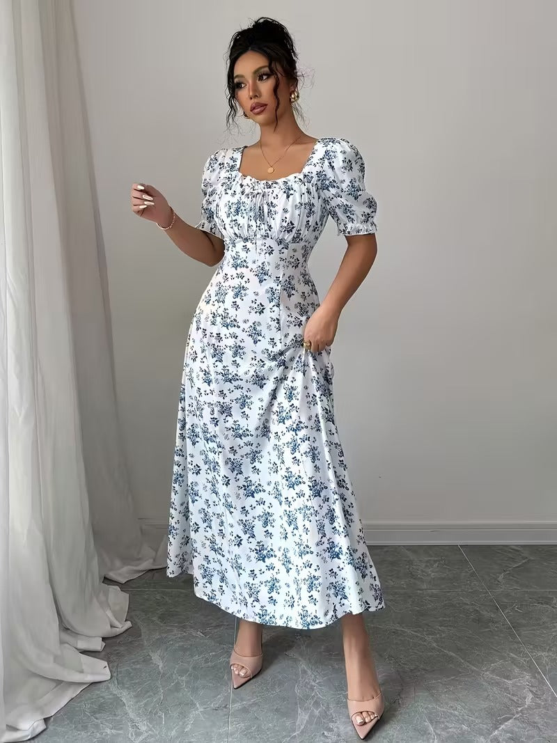 Ninonine "Isabelle" | Smocked Back Puff Sleeve Floral Fit & Flare Dress