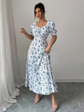 Ninonine "Isabelle" | Smocked Back Puff Sleeve Floral Fit & Flare Dress