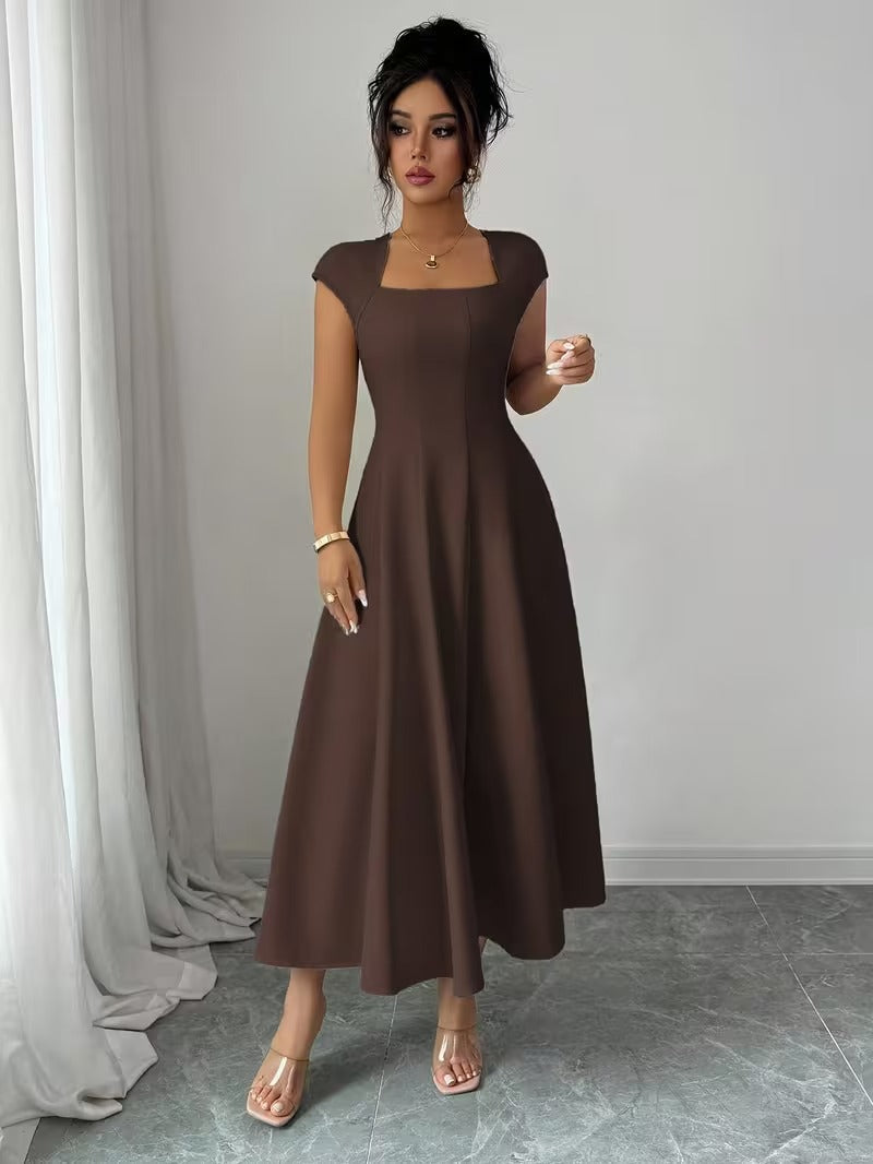 Ninonine "Elowen" | Square Neck Waist-Cinched Bell-Shaped Midi Dress