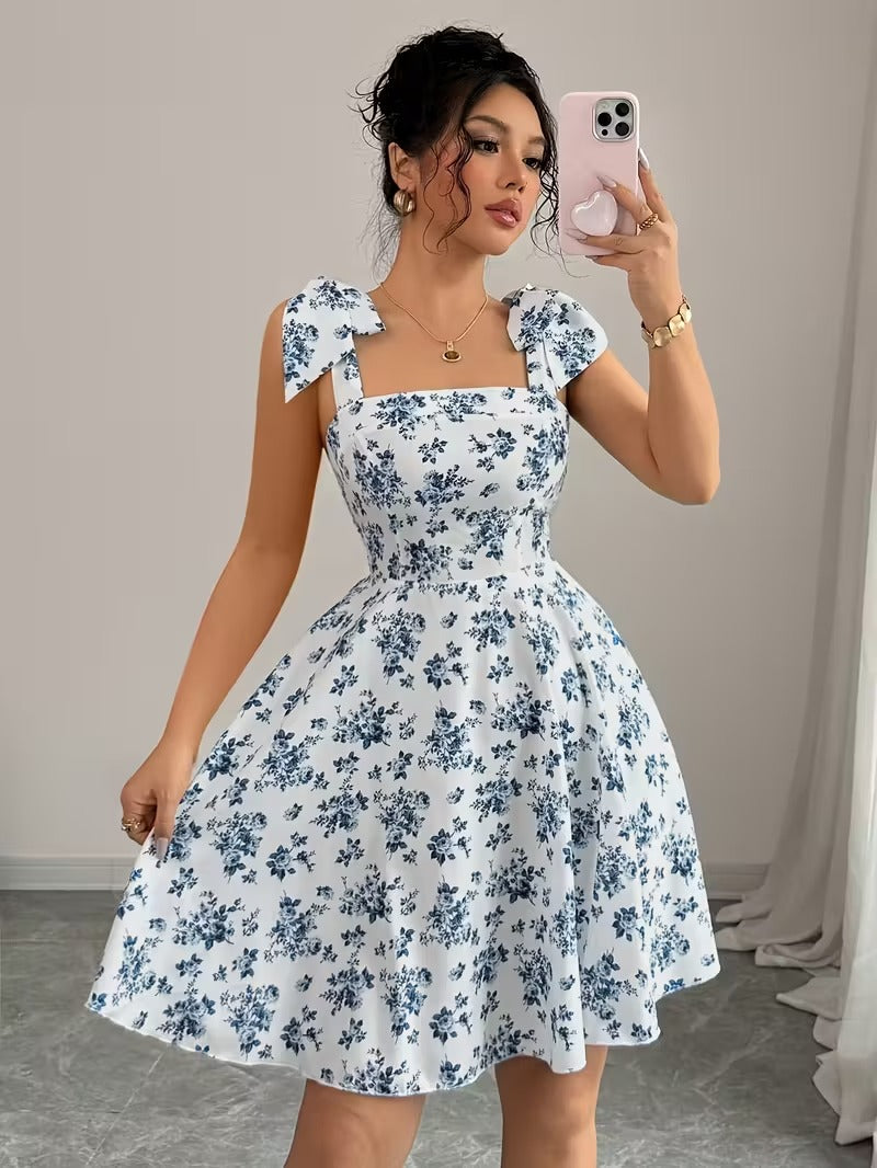 Ninonine "Florence" | Shoulder-Tie Smocked Back Floral Dress