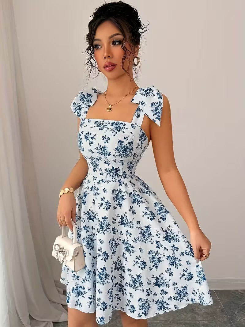 Ninonine "Florence" | Shoulder-Tie Smocked Back Floral Dress