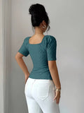 Ninonine "Lucille" | Textured Square-Neck Asymmetrical Hem Top