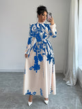 Ninonine "Vienna" | Stand Collar Ruffled Lantern Sleeve Maxi Dress