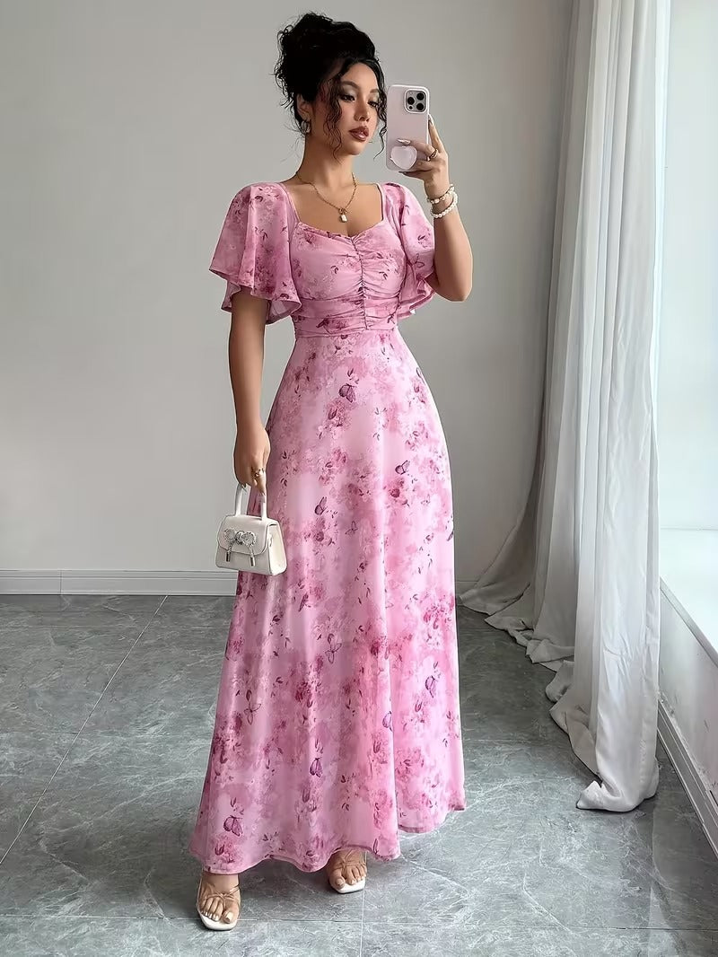 Ninonine "Mariposa" | Butterfly Pattern Batwing Sleeve Maxi Dress