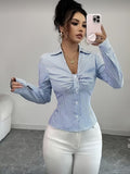 Ninonine "Lucille" | Ruched Striped Tailored Shirt