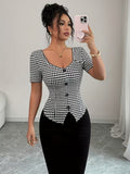 Ninonine "Odile" | Houndstooth Asymmetrical Single-Breasted Top