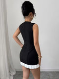 Ninonine "Noa" | Rose-Buckle Cutout Dress with Pleated Accent
