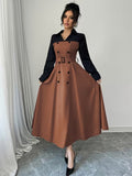 Ninonine "Vienna" | Contrast Double-Breasted Trench-Style Maxi Dress