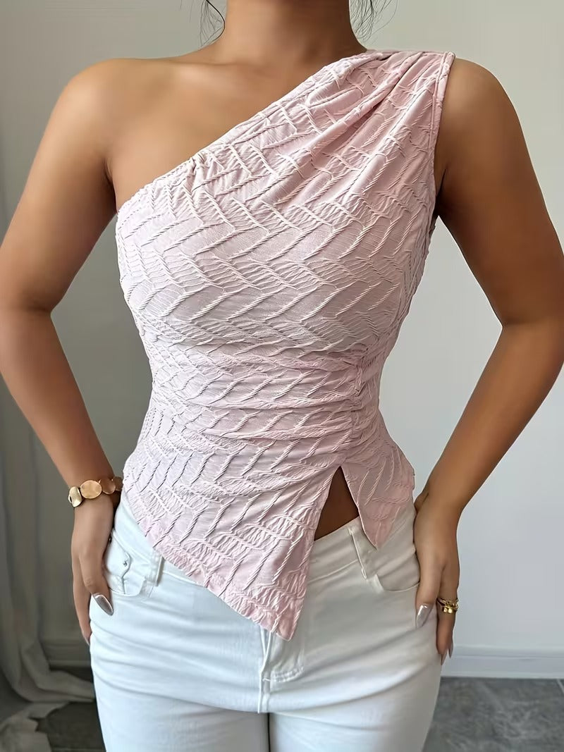 Ninonine "Aria" | Textured One-Shoulder Asymmetrical Tank