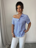 Ninonine "Marina" | Asymmetrical Off-Shoulder Striped Shirt